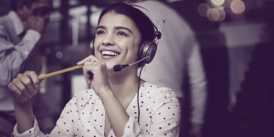 Woman with headset 